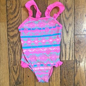 Girls Pink Patterned Swimsuit